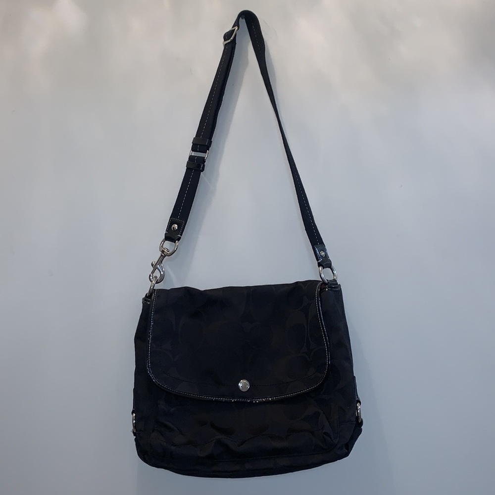 COACH Black Signature Canvas Crossbody Messenger Tote - Picture 5 of 10